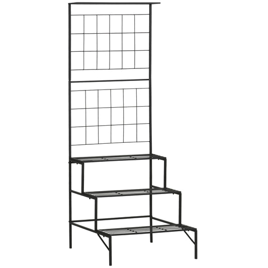 Outsunny Soporte Plantas Con Enrejado De Metal Estantería De Macetas 3 Estantes_0