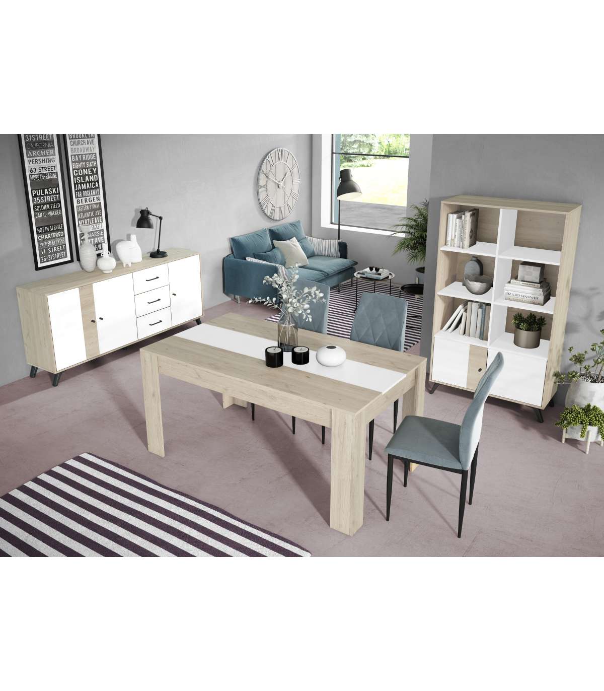 Mueble Aparador Para Comedor Modelo Samira 3 Puertas 3 Cajones Acabado Sahara/blanco, 180._1