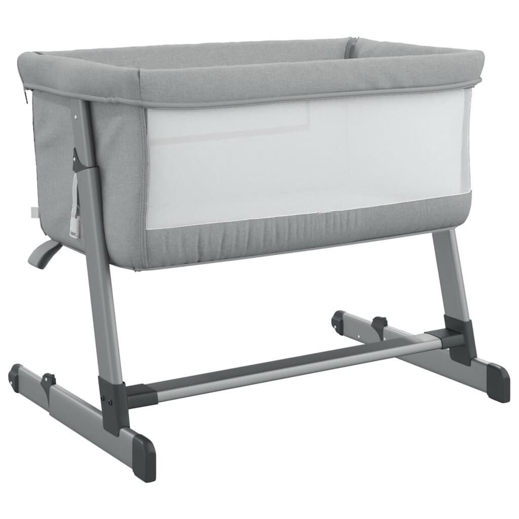 Vidaxl Cuna Con Colchón Tela De Lino Gris Claro_4