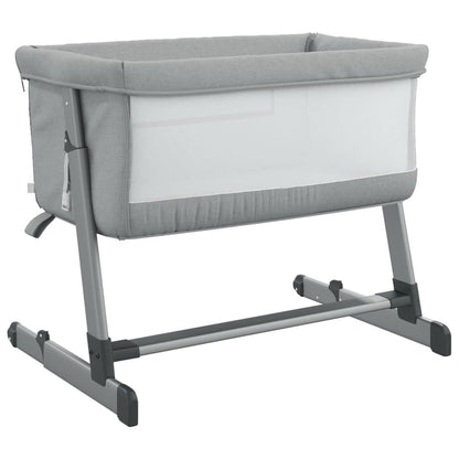 Vidaxl Cuna Con Colchón Tela De Lino Gris Claro_4