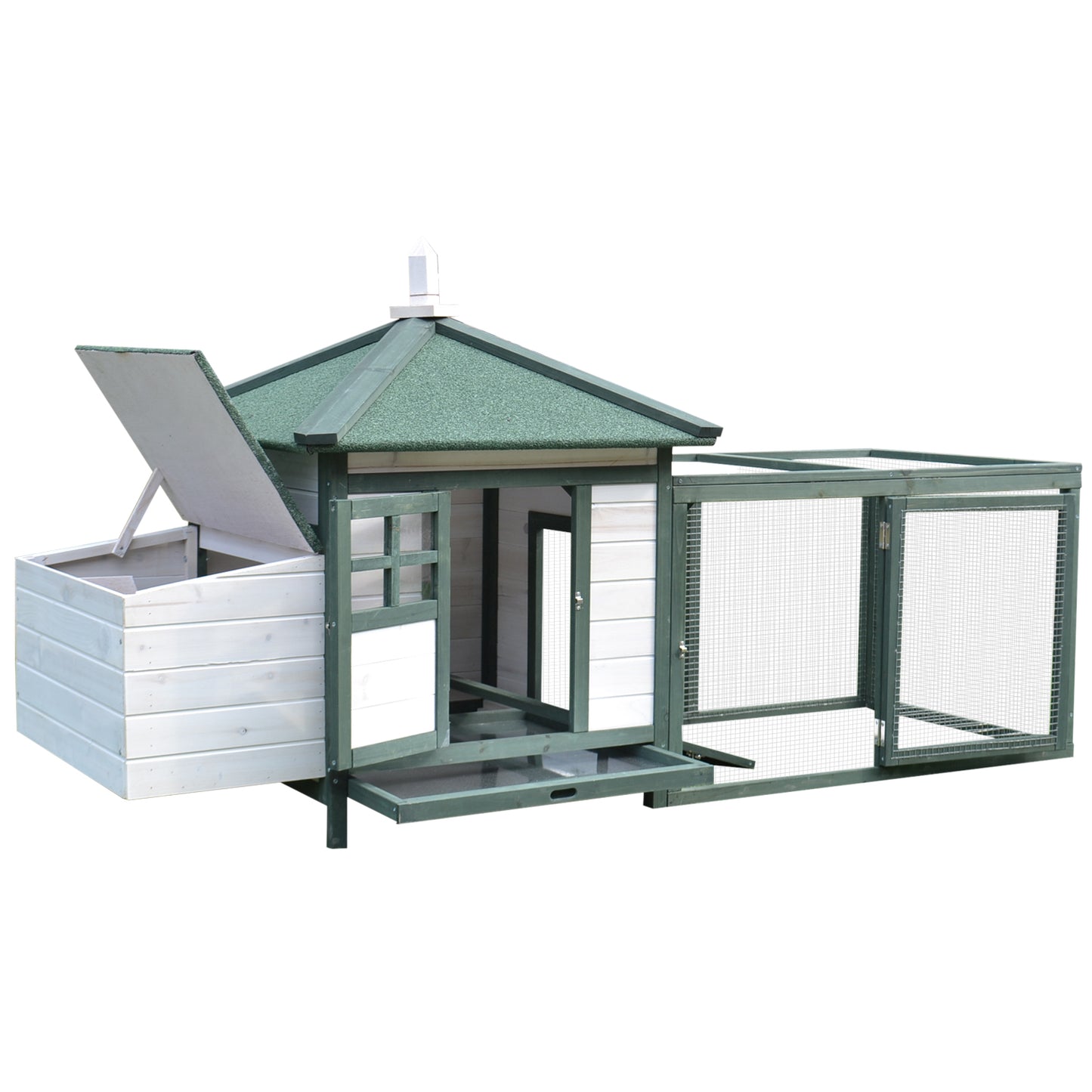 Pawhut Gallinero De Madera Con Caja Nido Espacio Para Correr 196x76x97cm Verde_3