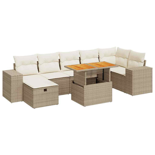 Set Sofás Jardín Y Cojines 5 Pzas Ratán Sintético Acacia Beige / Vetonek_0