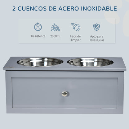 Pawhut Comedero Elevado Para Perros Con 2 Cuencos De 2l Y Cajón 63x30x24 Cm Gris_5