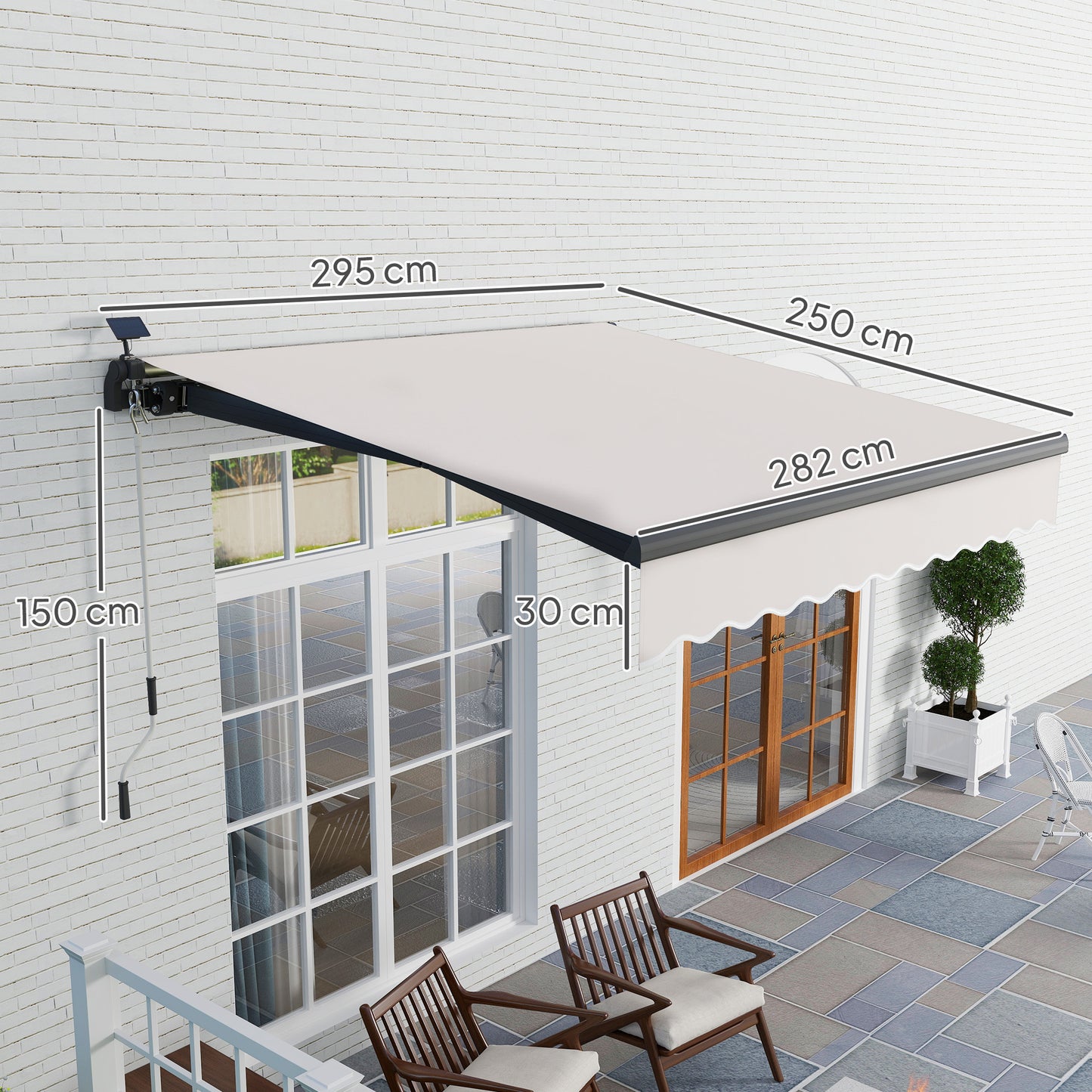 Outsunny Toldo Manual Retráctil 3x2,5 M Con Luces Led Ángulo Ajustable Crema_2