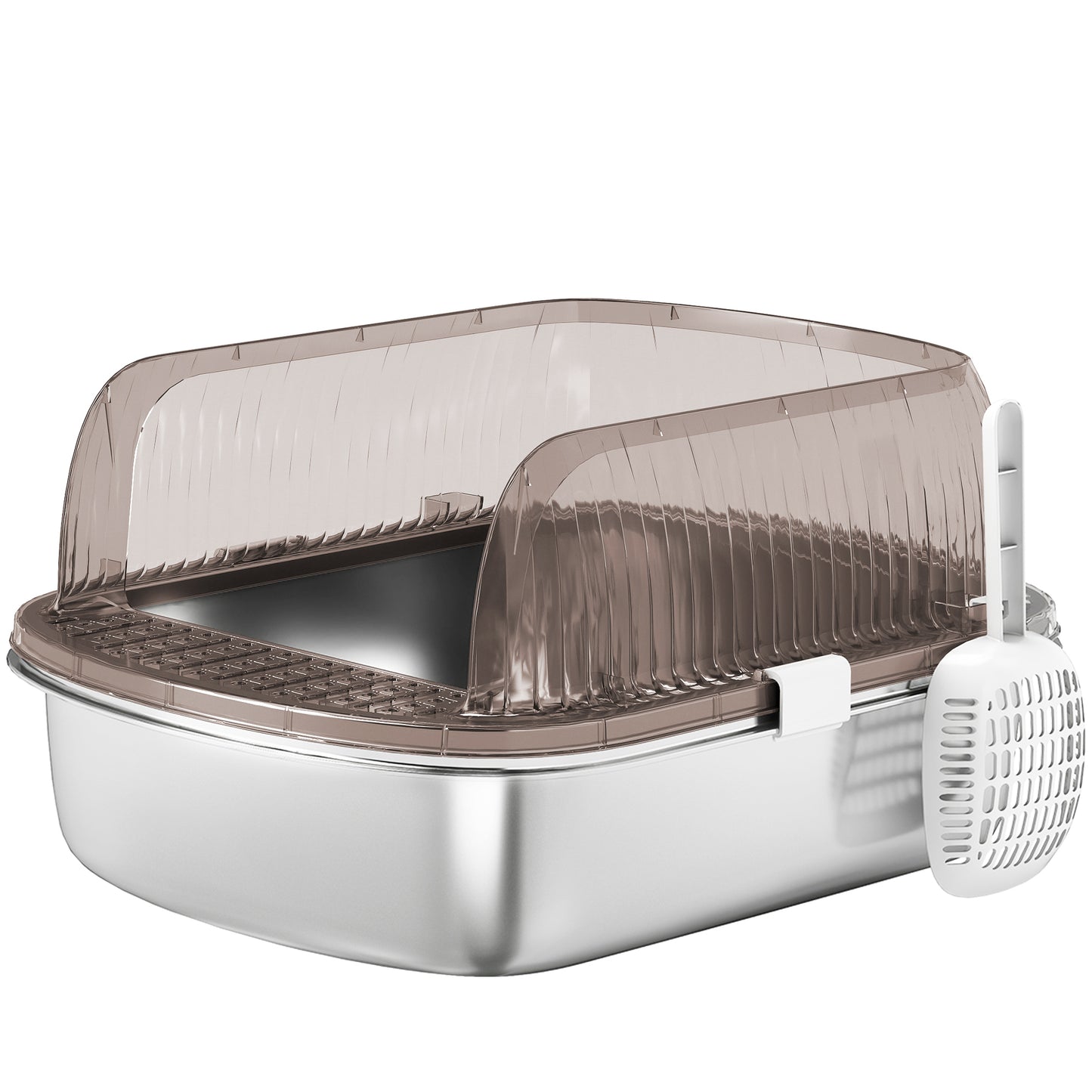 Pawhut Arenero Para Gatos Cubierto Con Bandeja De Acero Bordes Altos Y Pala Gris_0