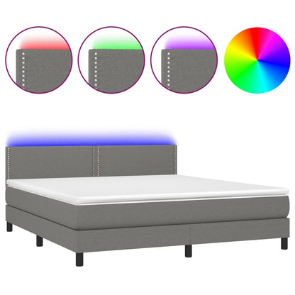 Cama Box Spring Colchón Y Luces Led Tela Gris Oscuro 160x200 Cm / Vetonek_1