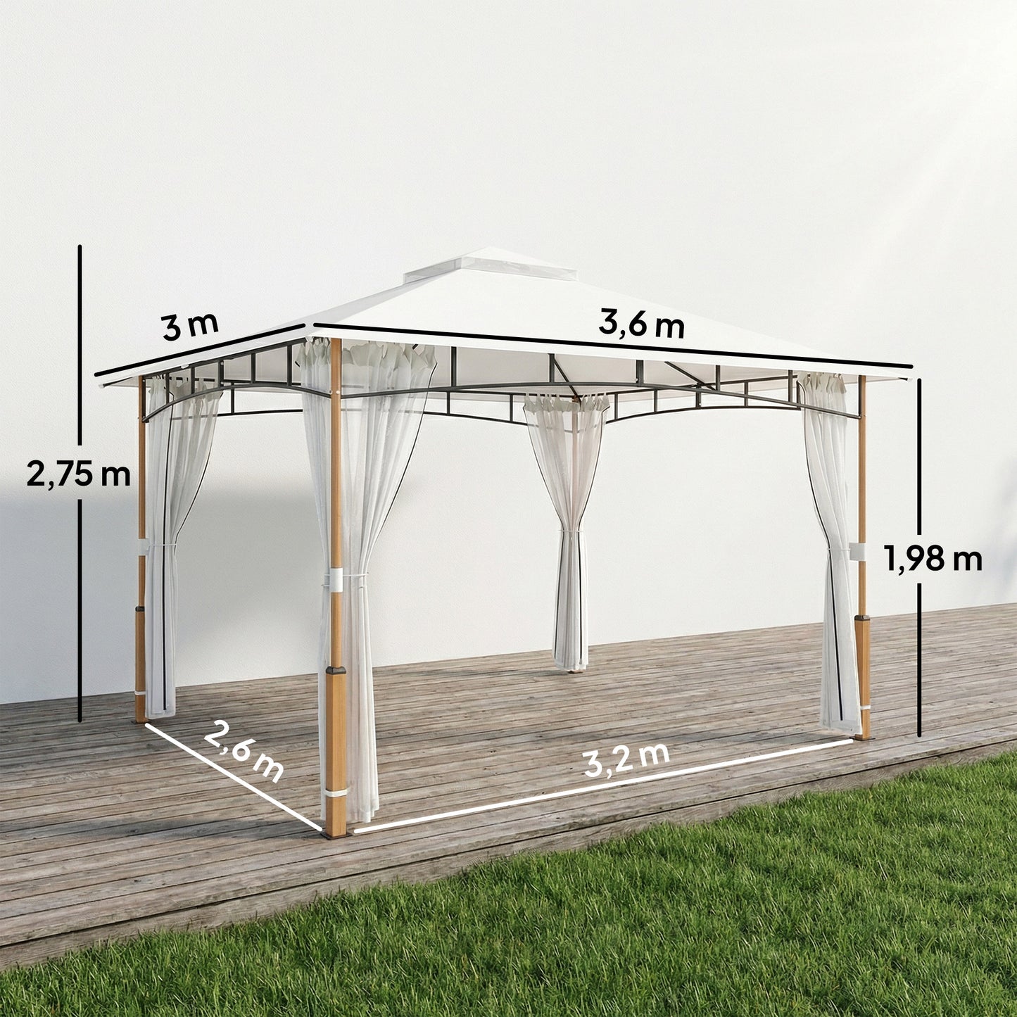 Outsunny Cenador Para Jardín 3x3,6 M Con Doble Techo Paredes De Malla Crema_2