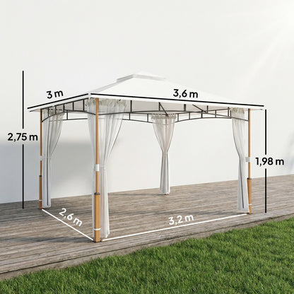 Outsunny Cenador Para Jardín 3x3,6 M Con Doble Techo Paredes De Malla Crema_2