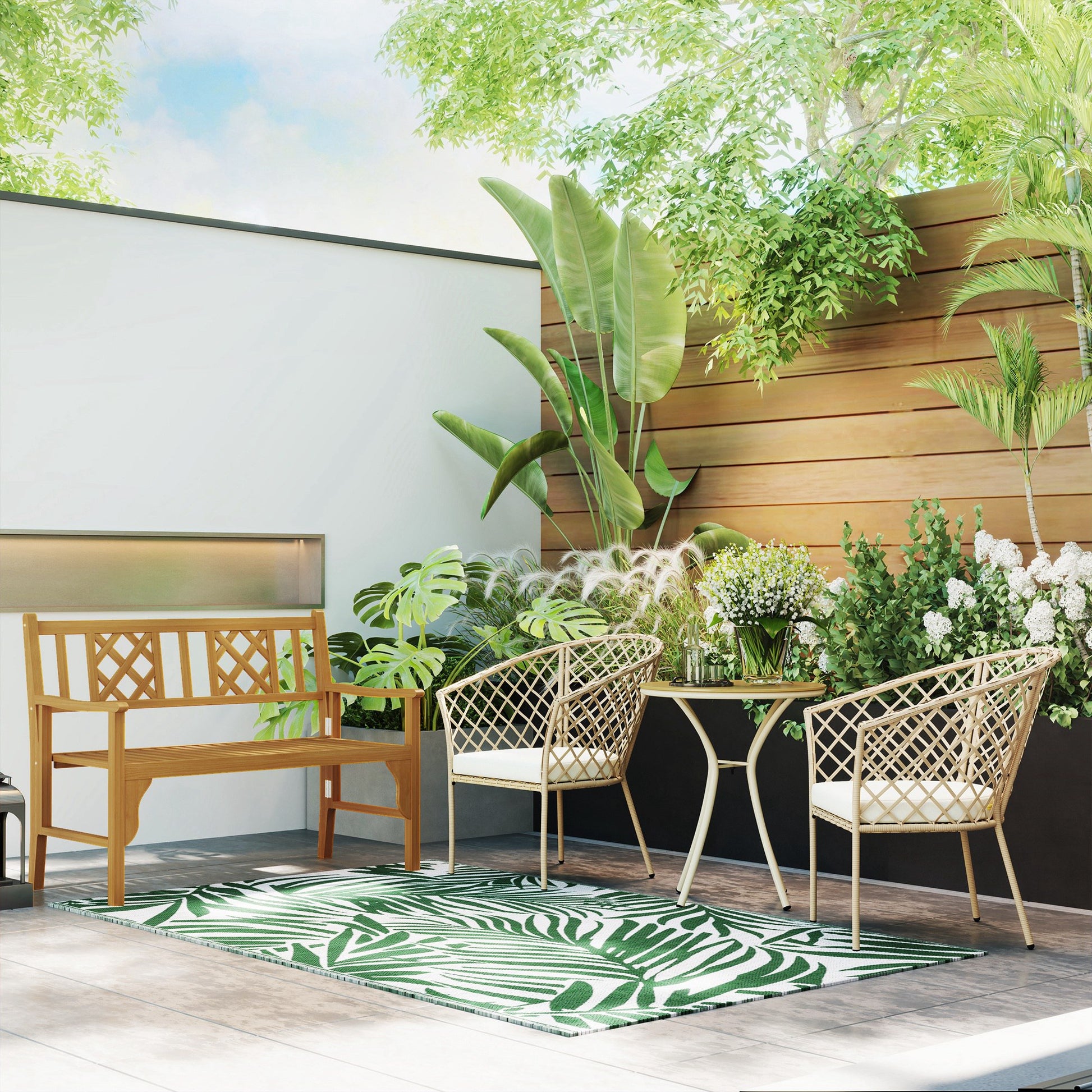 Outsunny Conjunto De Mesa Y 2 Sillas De Jardín De 3 Piezas Caqui_3