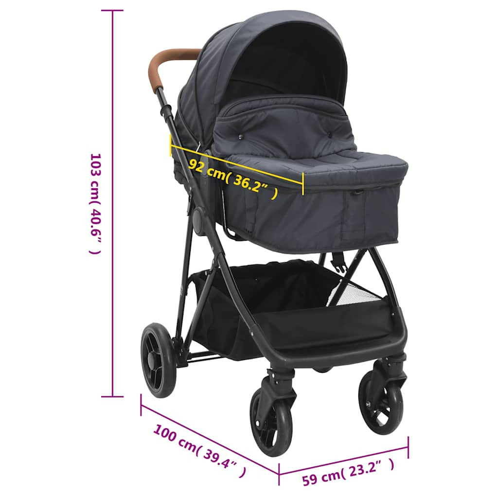 Vidaxl Cochecito De Bebé 2 En 1 De Acero Gris Antracita Y Negro_2
