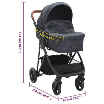 Vidaxl Cochecito De Bebé 2 En 1 De Acero Gris Antracita Y Negro_2
