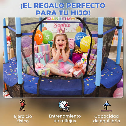 Homcom Cama Elástica Infantil Ø163 Cm Con Red De Seguridad Azul Y Negro_4