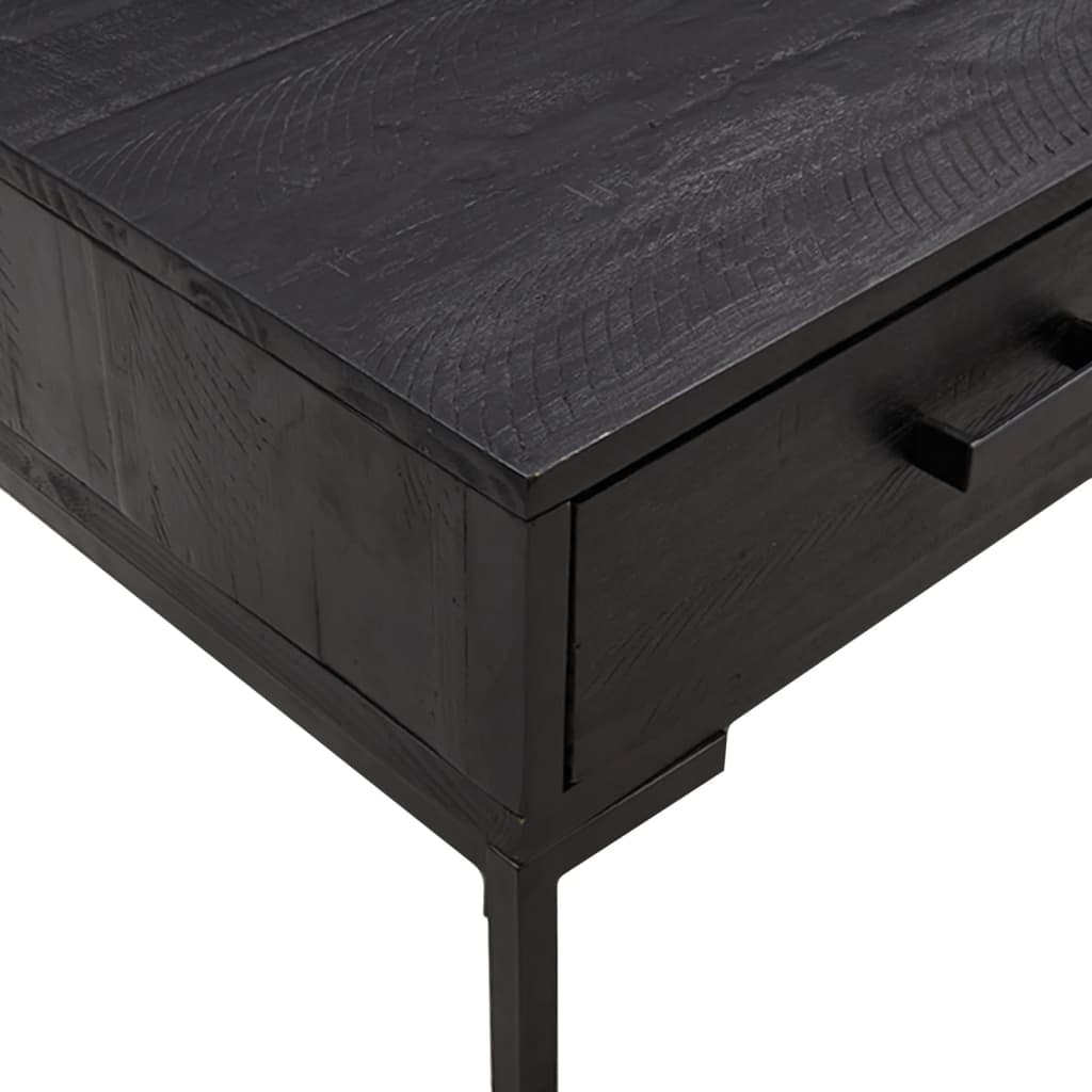Mesa De Centro Madera Maciza De Pino Negro 90x50x35 Cm_4