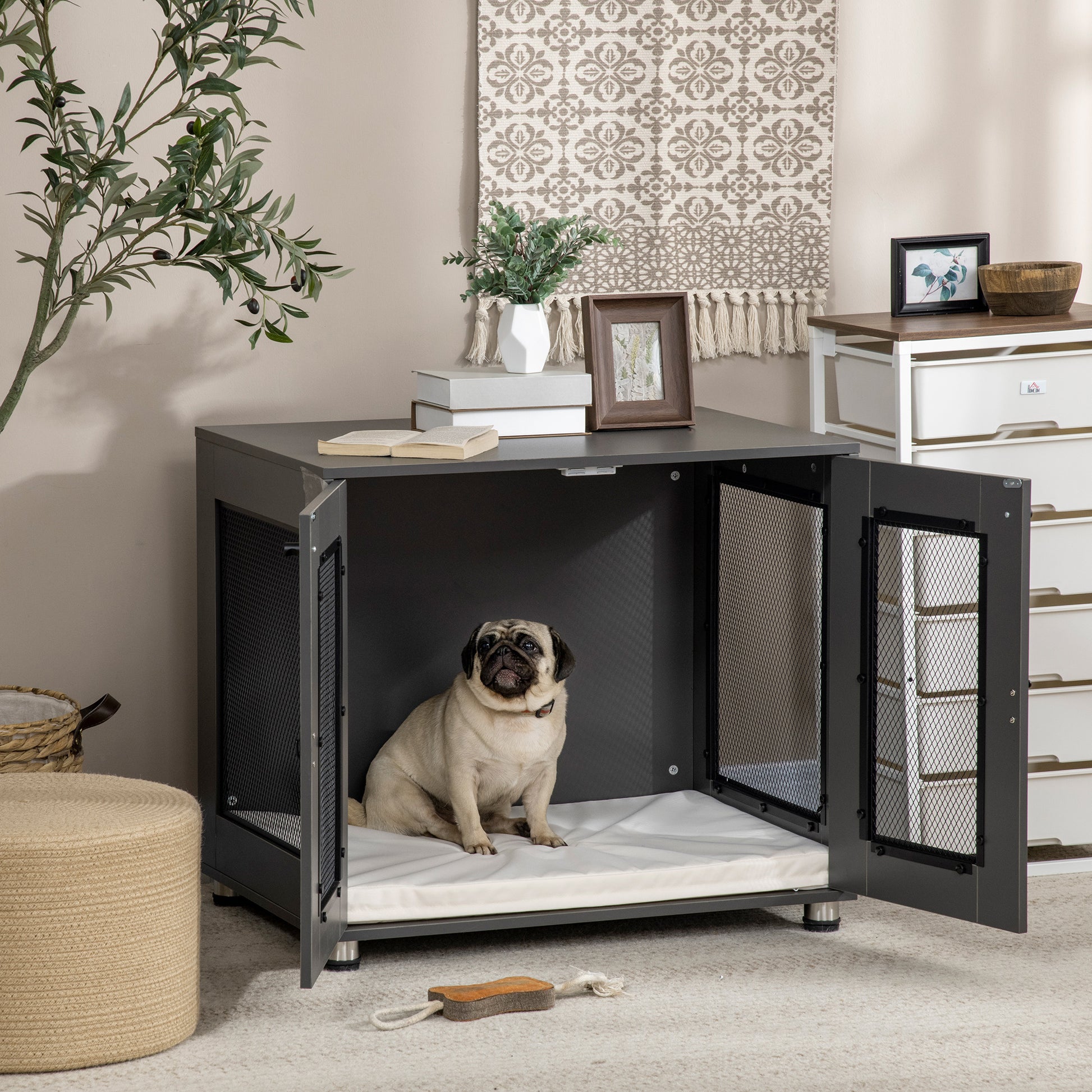 Pawhut Jaula Para Perros Mesa Auxiliar Con 2 Puertas Con Pestillo 80x55x70 Cm_1