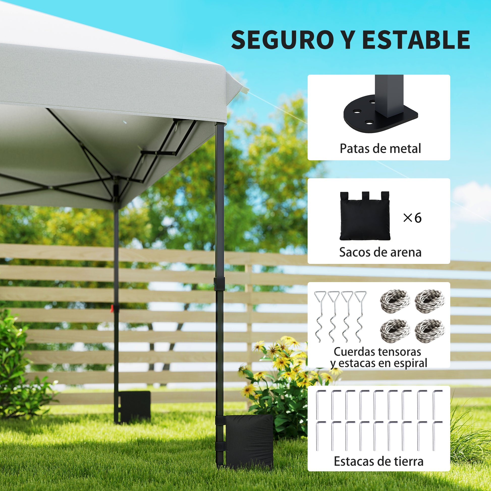 Outsunny Carpa Plegable 6x3 M Pop-up Con Bloqueo Central Altura Ajustable Plata_5