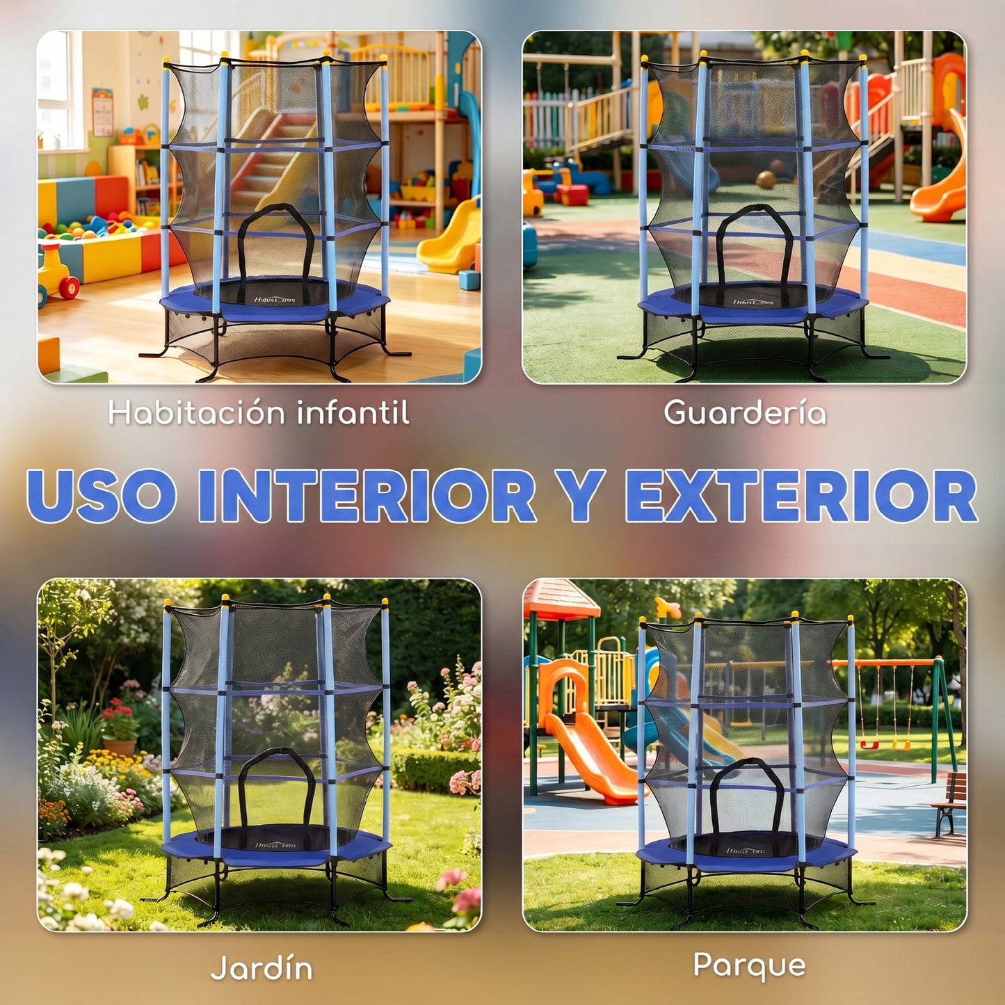 Homcom Cama Elástica Infantil Ø163 Cm Con Red De Seguridad Azul Y Negro_3