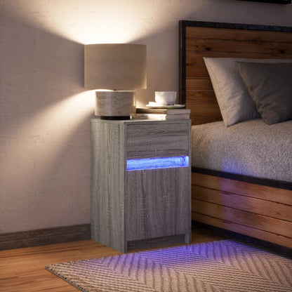 Mesita De Noche Con Luces Led Madera De Ingeniería Gris Sonoma_2