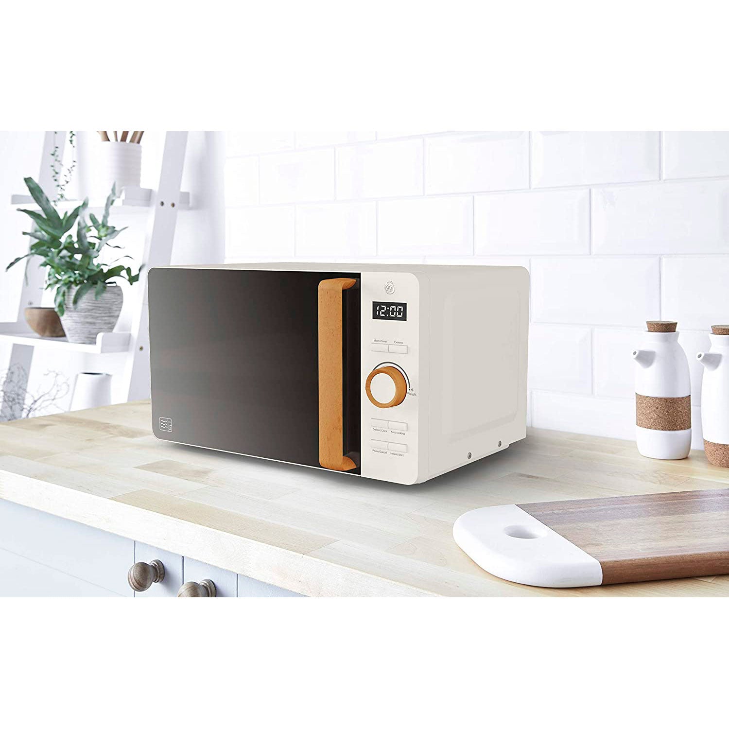 Swan Nordic Microondas Digital, 20l, 6 Niveles, Temporizador, Tirador Efecto Madera, Diseño, Sm22036whtneu, Blanco 800w_1