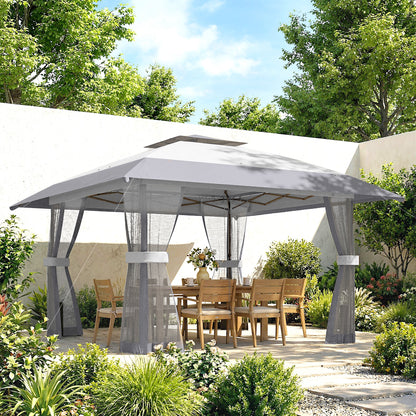 Outsunny Carpa Plegable 4x4 M Con Doble Techo Altura Ajustable 4 Laterales Gris_1