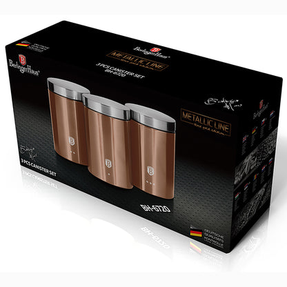 Set 3 Botes Cocina Almacenaje Acero Inoxidable, Diseño Moderno, Ø11x17,8cm Especias, Té ,café Berlinger Haus Rose Gold, Oro Rosado_1