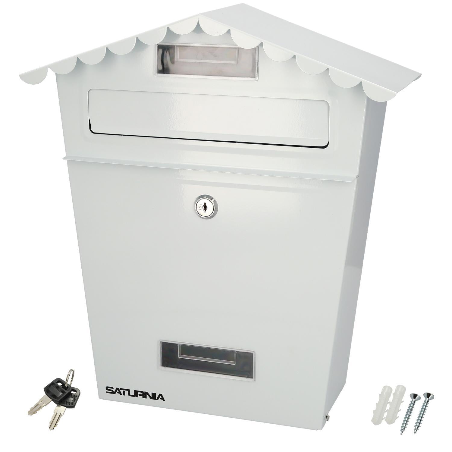 Buzon Exteriores House Blanco 330 X 125 X 365 (alt.) Mm. Con Tejado, Acero Pintado. Buzon Pared, Buzon Cartas, Buzon Correos