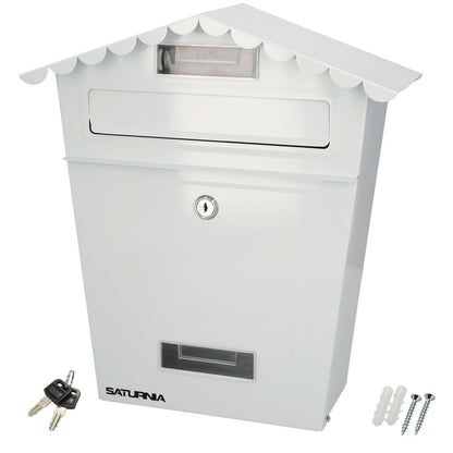 Buzon Exteriores House Blanco 330 X 125 X 365 (alt.) Mm. Con Tejado, Acero Pintado. Buzon Pared, Buzon Cartas, Buzon Correos