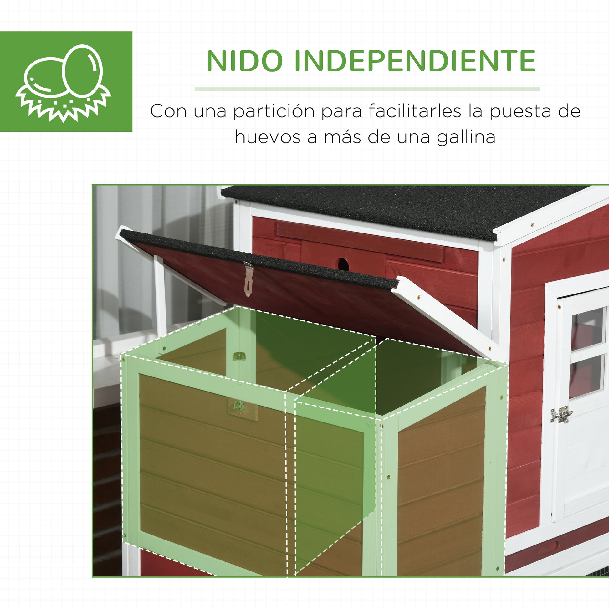Pawhut Gallinero Con Ponedero Techo Abatible Múltiples Niveles 201x75x117cm Rojo_5