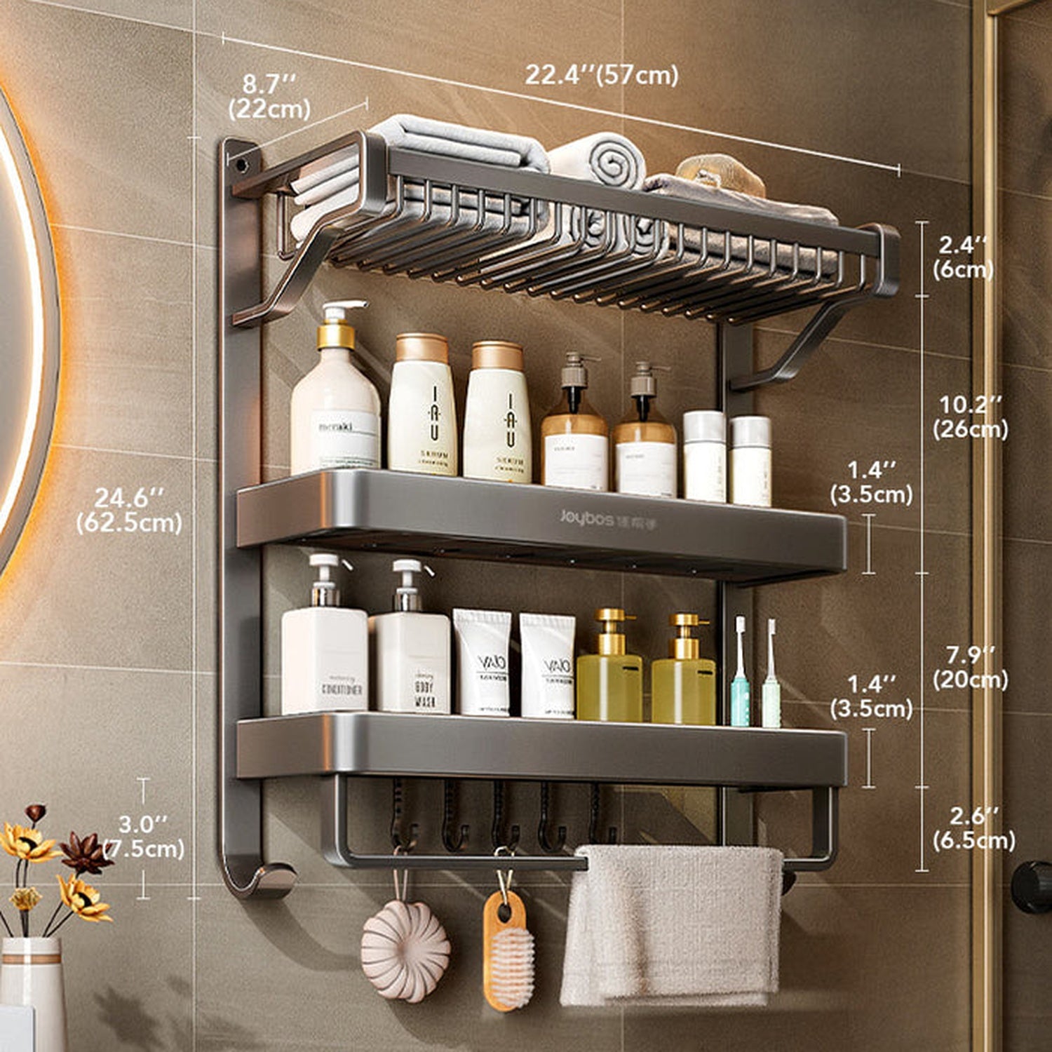 Joybos - Estante De Almacenamiento De Baño De Metal Con 3 Niveles_1