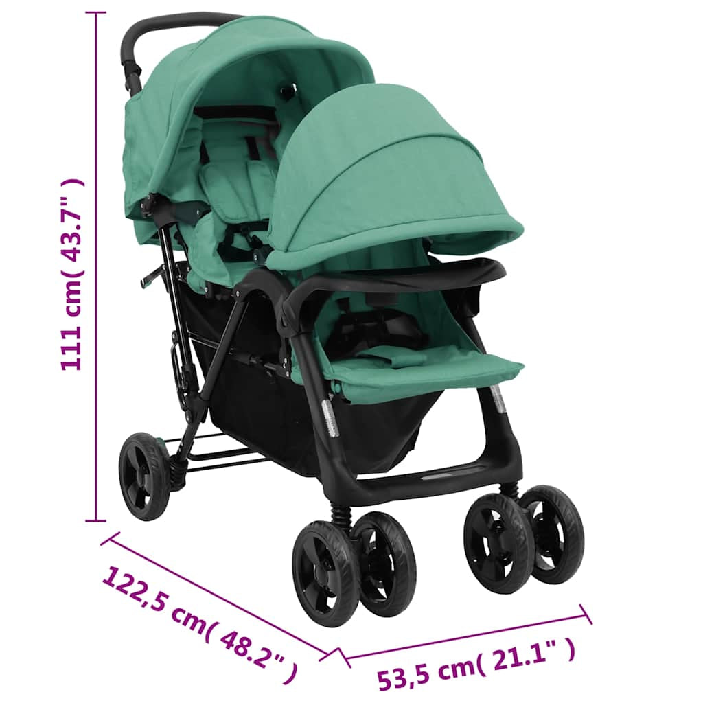 Vidaxl Carrito Para Gemelos Tandem De Acero Verde_2