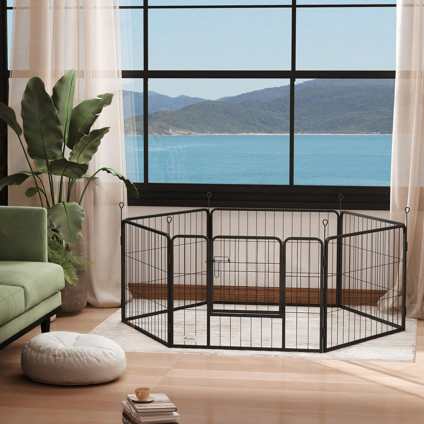 Pawhut Parque Para Perros De 6 Paneles De 60 Cm De Altura Con Puerta Negro_1