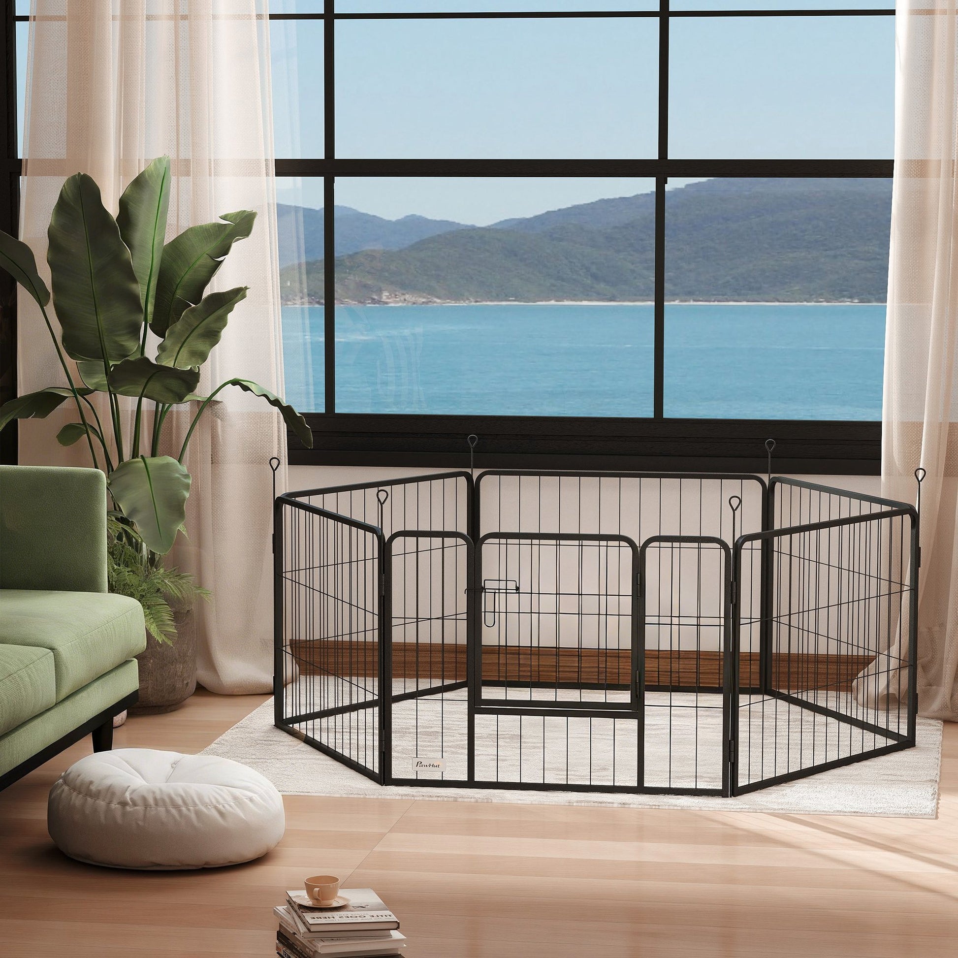 Pawhut Parque Para Perros De 6 Paneles De 60 Cm De Altura Con Puerta Negro_1