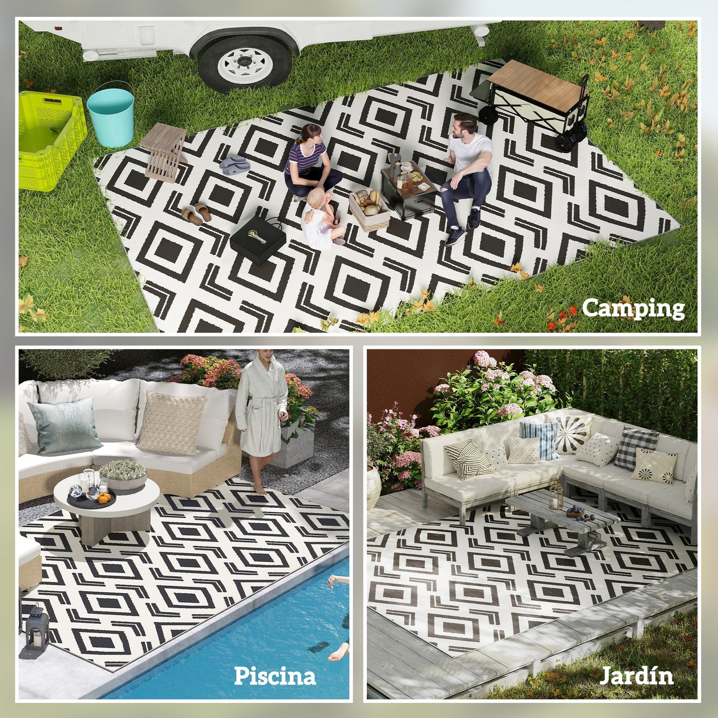 Outsunny Alfombra De Exterior Reversible 182x274 Cm Con Patrón Geométrico_4