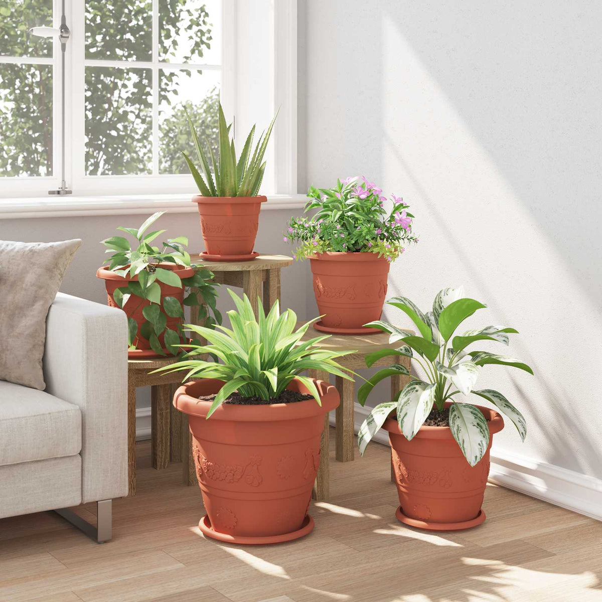 Macetas 6 Uds. Rojo Ladrillo Ø 39 X 32 Cm Plástico_3