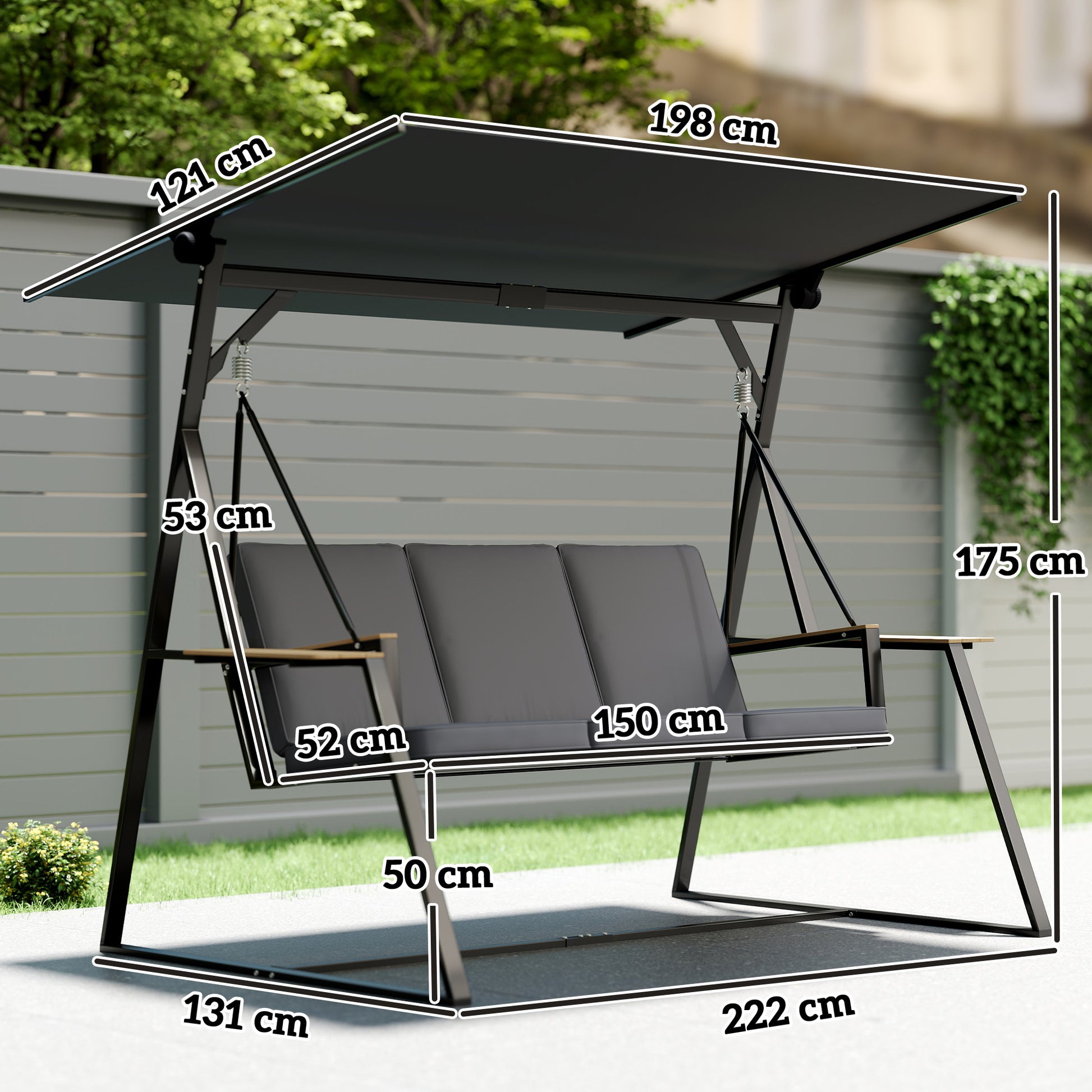 Outsunny Columpio De Jardín Exterior De 3 Plazas Con Techo Ajustable 2 Bandejas_2