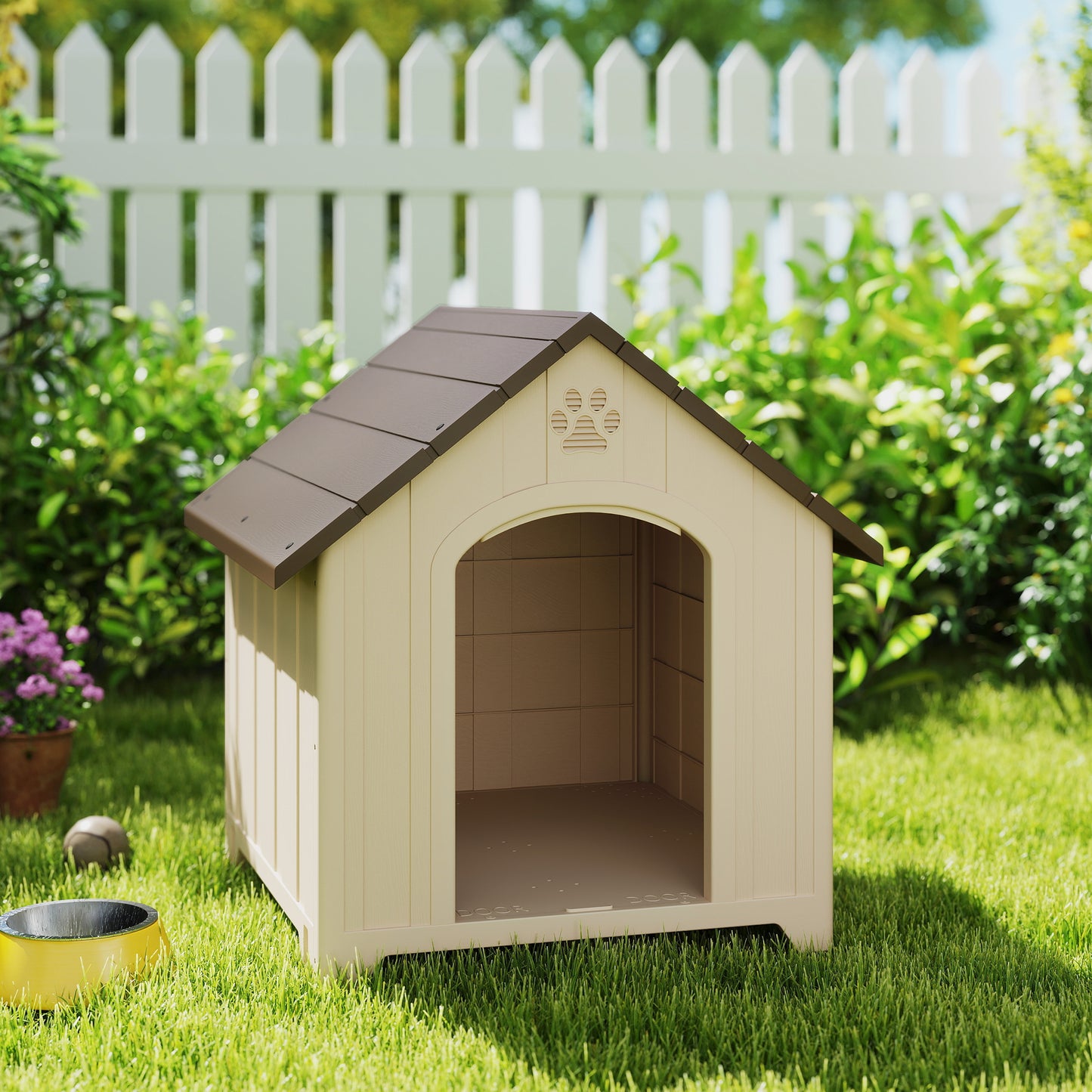 Pawhut Caseta Para Perros Grandes Exterior De Plástico Impermeable Beige_1