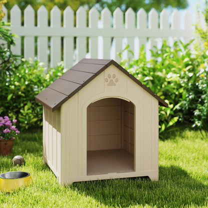 Pawhut Caseta Para Perros Grandes Exterior De Plástico Impermeable Beige_1