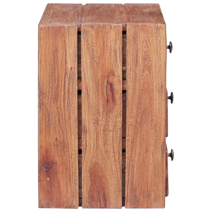 Mesita De Noche Con 3 Cajones Madera Maciza Caoba 35x25x35 Cm_2