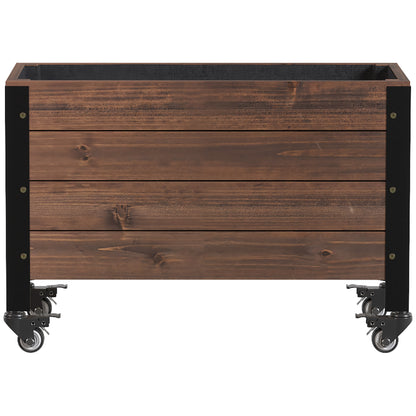 Outsunny Jardinera Exterior De Madera Con Ruedas 60x30x41 Cm Marrón Oscuro_4
