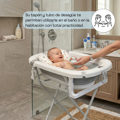 Bañera Bebé Gris Con Cojín, Termómetro Y Soporte Plegable, Segura Y Compacta Para Recién Nacidos Bathby_3