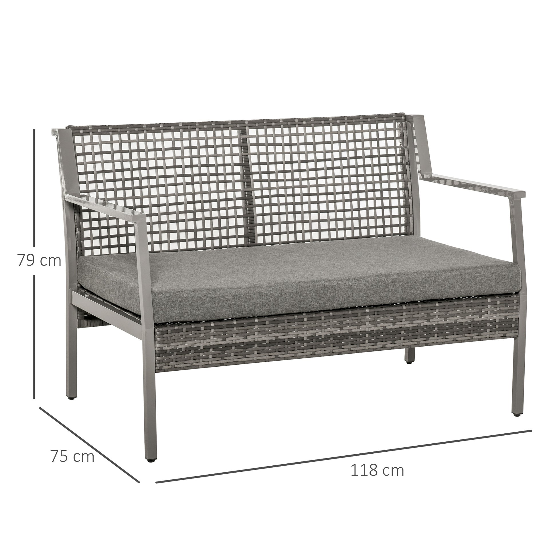Outsunny Sofá De Ratán Dos Plazas Con Cojín Desmontable Sillón Mueble De Jardín_2