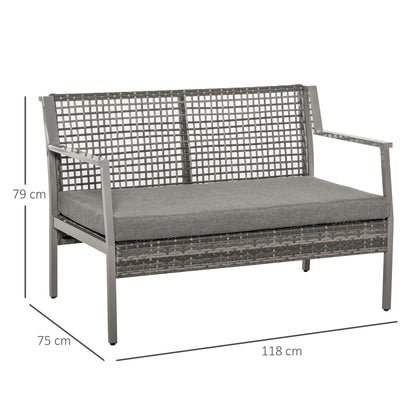 Outsunny Sofá De Ratán Dos Plazas Con Cojín Desmontable Sillón Mueble De Jardín_2