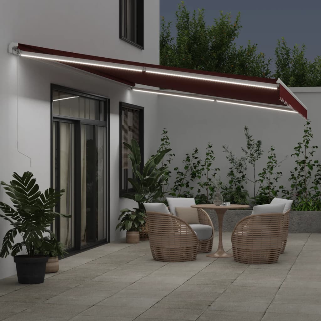 Toldo Retráctil Manual Con Luces Led Burdeos 600x350 Cm_2