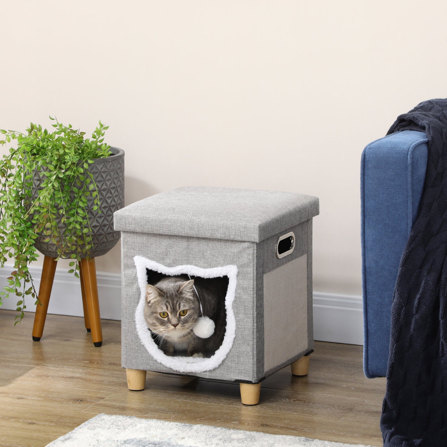 Pawhut Cama Cueva De Gatos 2 En 1 Tipo Reposapiés 35,5x35,5x42,5 Cm Gris_1
