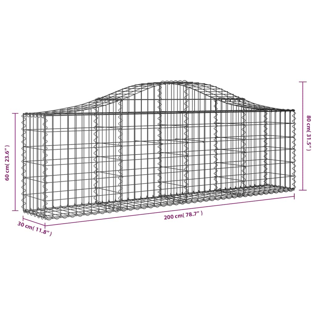Cestas Gaviones 3 Uds Forma De Arco Hierro 200x30x60/80 Cm_5