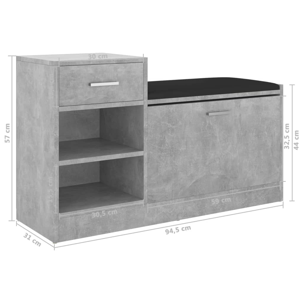 Vidaxl Banco Zapatero Madera De Ingeniería Gris Hormigón 94,5x31x57 Cm_5