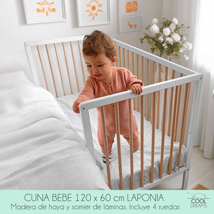 Cuna De Bebé Laponia Estilo Nórdico Natural 120x60 Cm Madera De Haya Con Colchón Morfeo Y Funda Impermeable_1