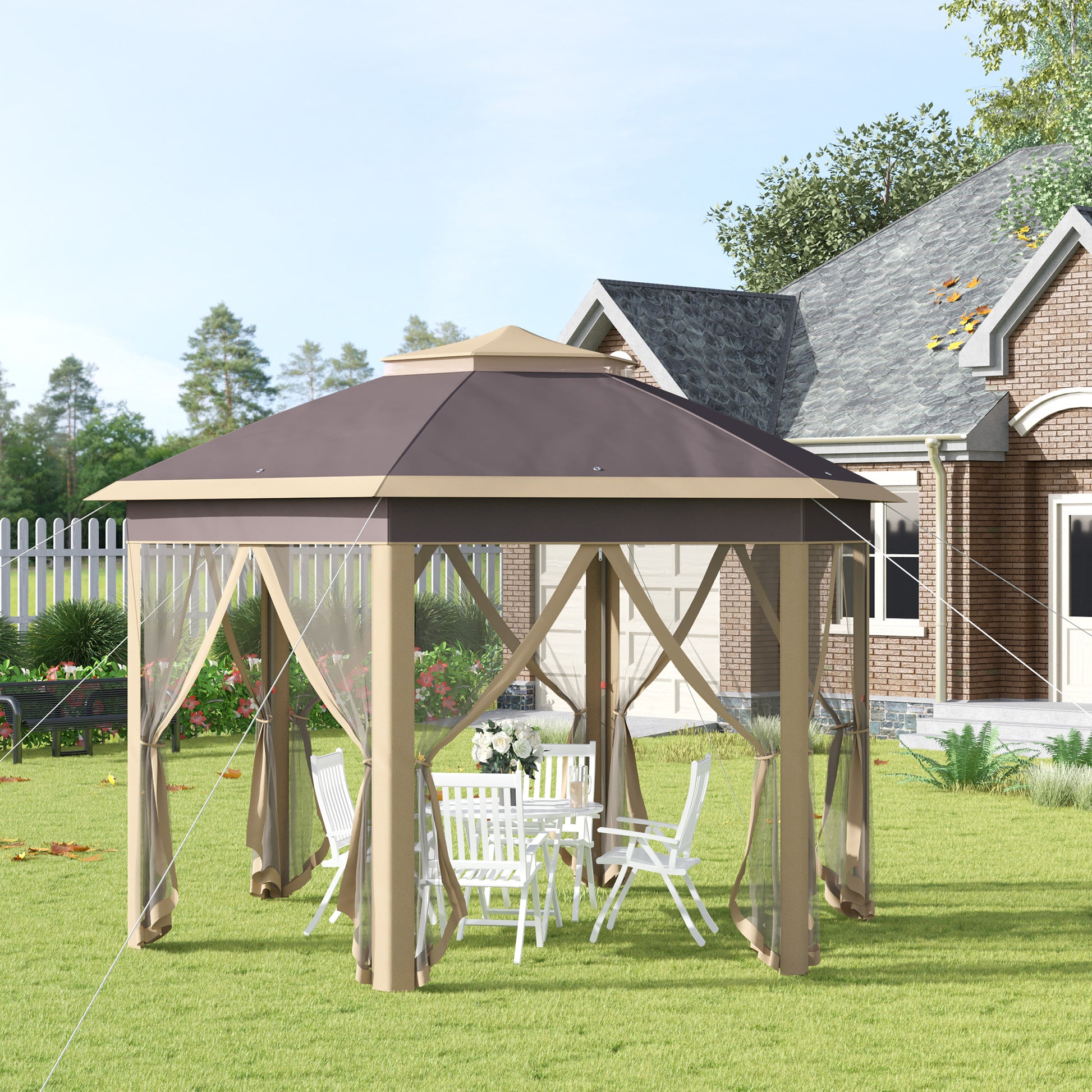 Outsunny Carpa Plegable 4,05x3,4x2,85 M Altura Ajustable Doble Techo Mosquiteras_1
