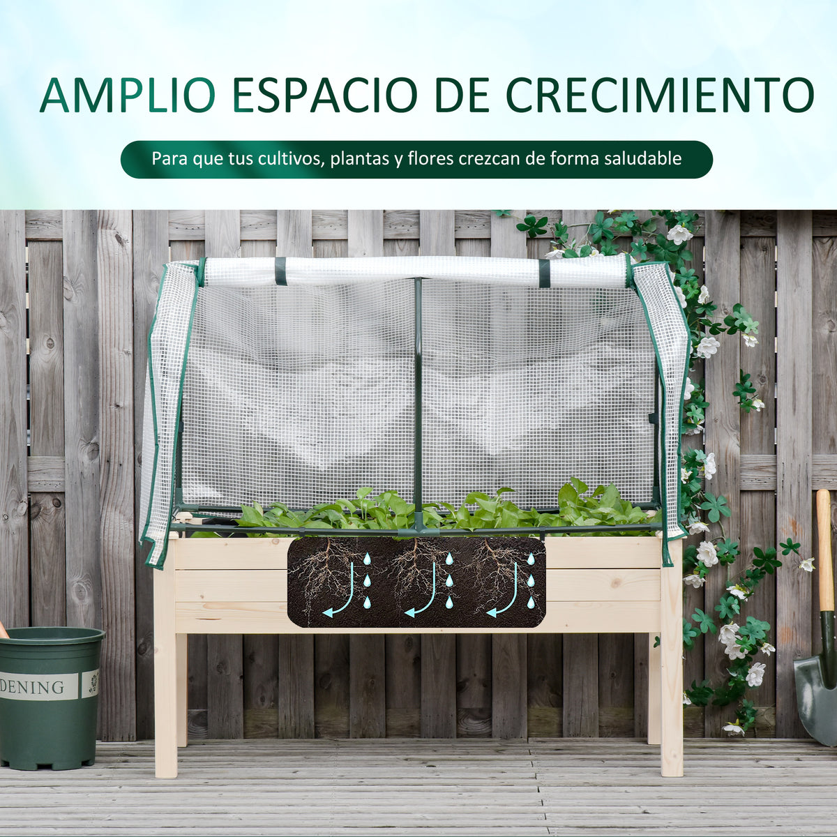 Huerto Urbano Con Cubierta Outsunny 121x55x117 Cm Madera Natural_5
