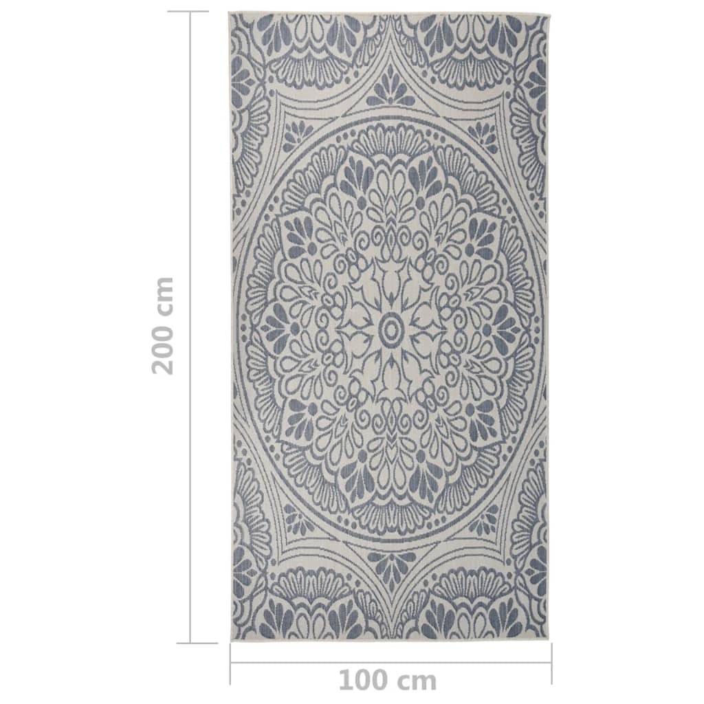 Alfombra De Exterior De Tejido Plano Rayas Azules 100x200 Cm_5