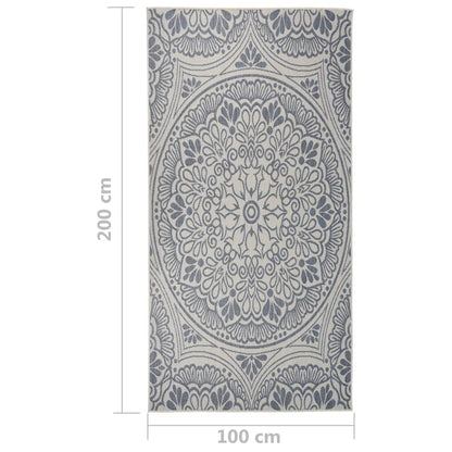 Alfombra De Exterior De Tejido Plano Rayas Azules 100x200 Cm_5
